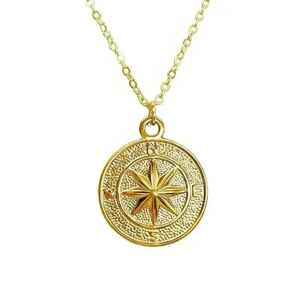 Gold coin compass necklace nautical jewelry made with love - Picture 2 of 9